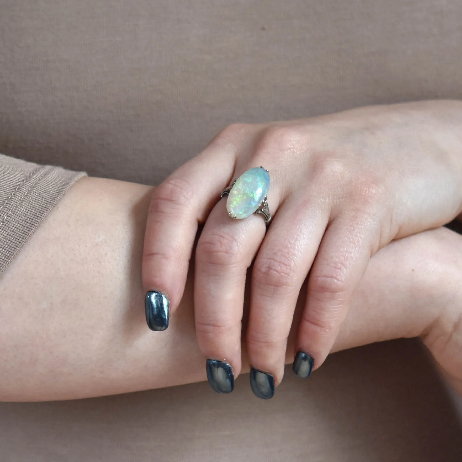 Art Deco Platinum Welo Opal Ring 7.25ctw - Image 7