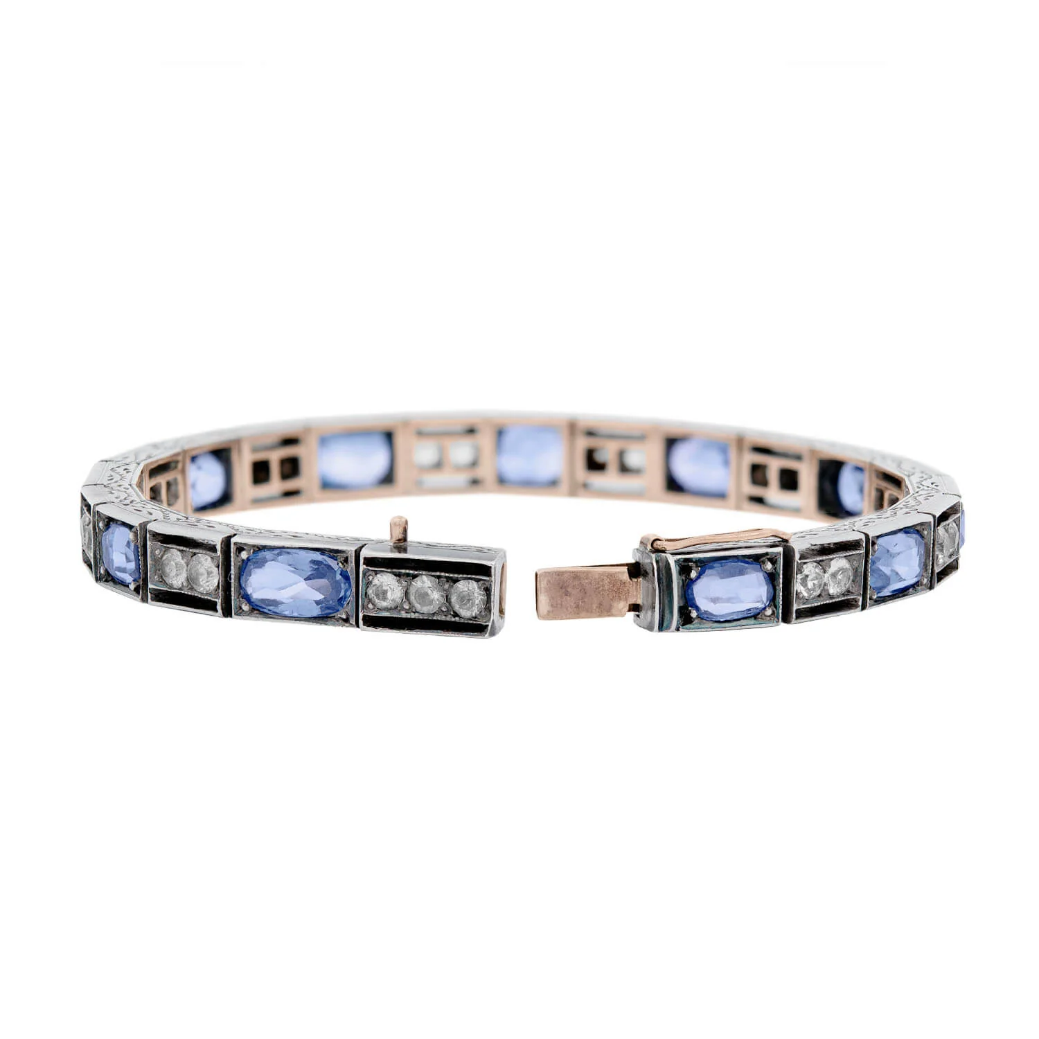 Art Deco Sterling GIA No Heat Ceylon Sapphire Line Bracelet 14CTW - Image 6
