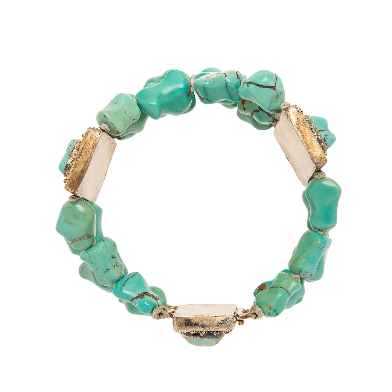 Art Deco Sterling Gilt Turquoise Nugget Bracelet - Image 3