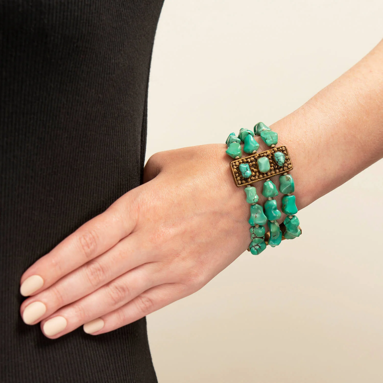 Art Deco Sterling Gilt Turquoise Nugget Bracelet - Image 8