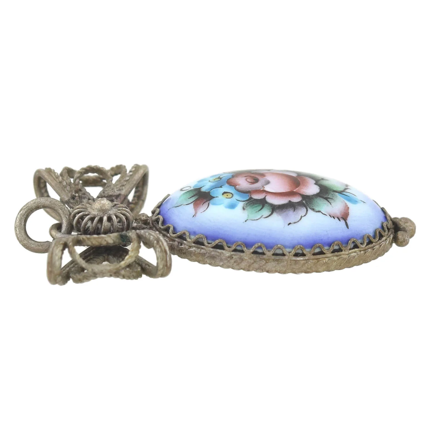 Art Deco Sterling Hand-Painted Porcelain Earrings + Pendant Set - Image 5