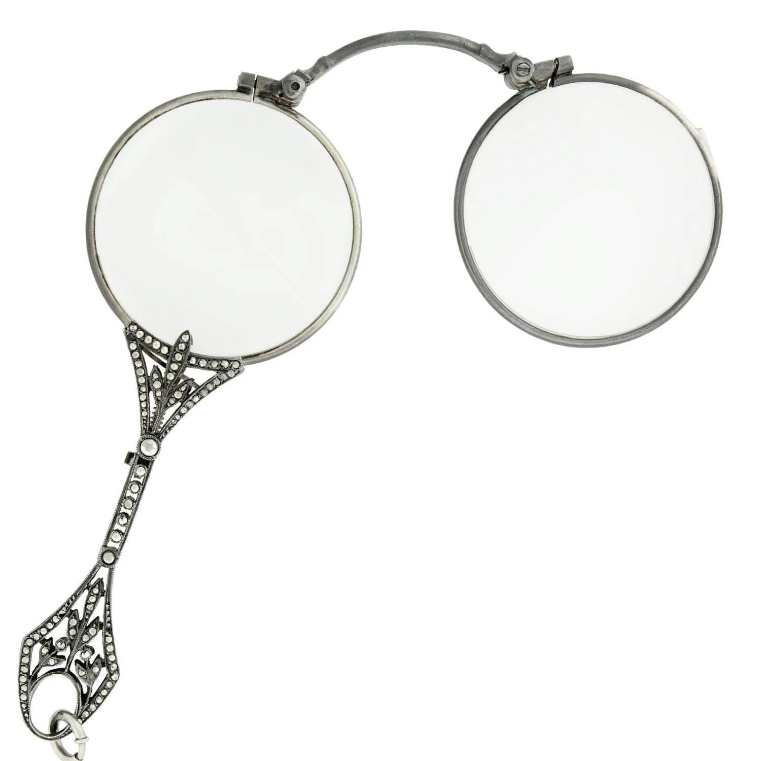 Art Deco Sterling Silver and Marcasite Lorgnette Folding Glasses - Image 2