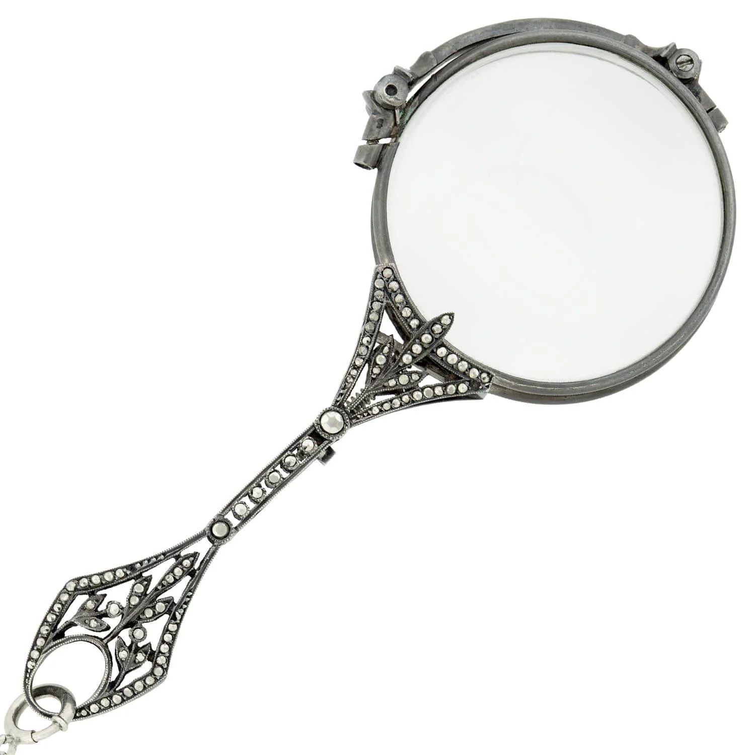 Art Deco Sterling Silver and Marcasite Lorgnette Folding Glasses - Image 3
