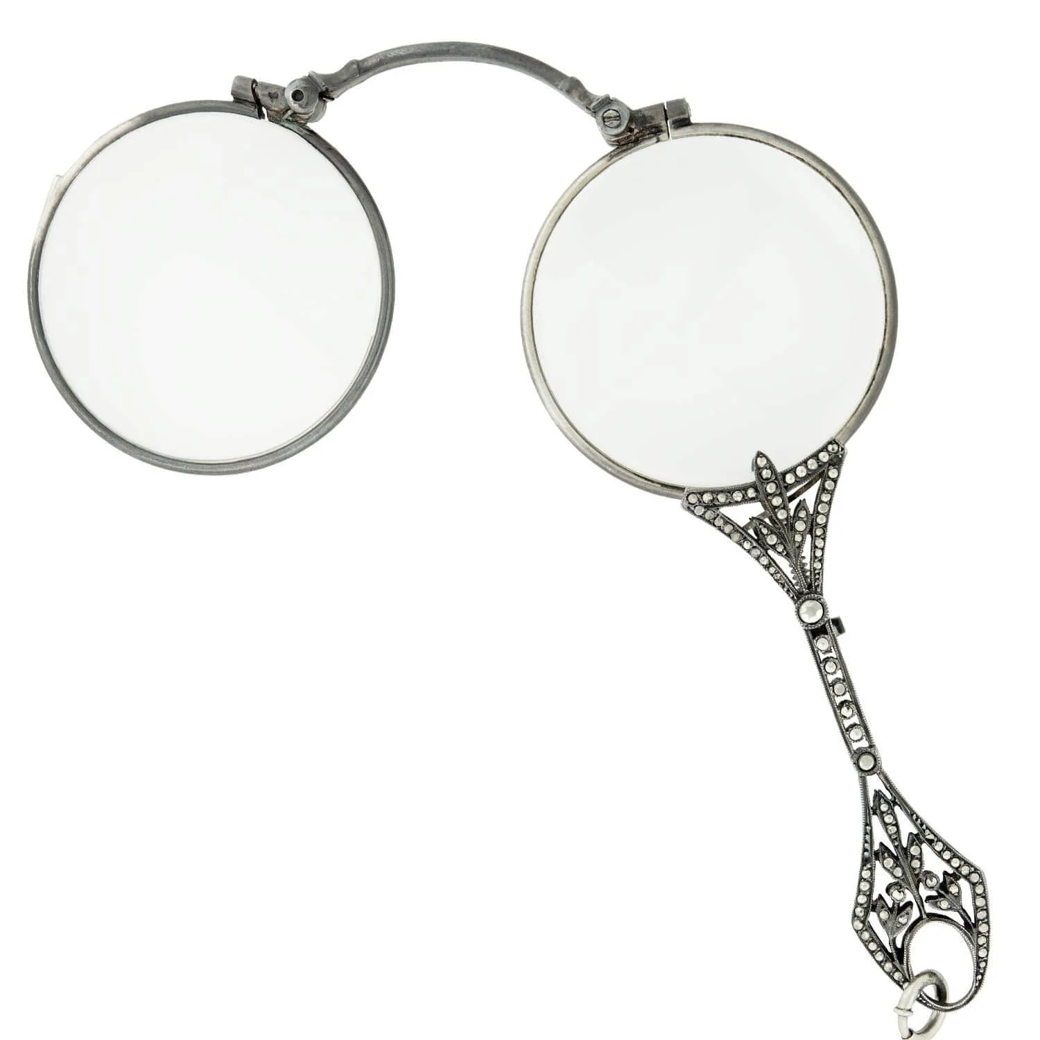 Art Deco Sterling Silver and Marcasite Lorgnette Folding Glasses - Image 6