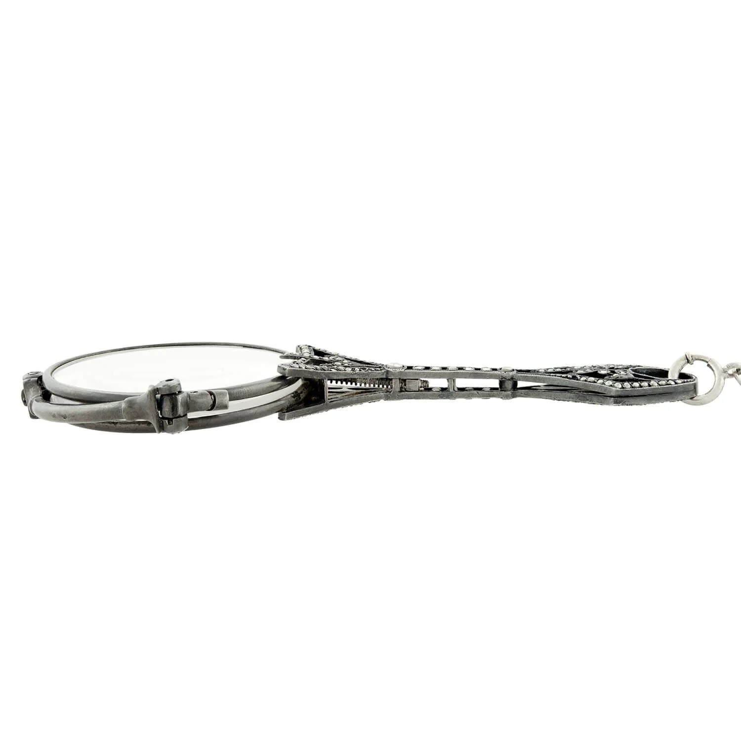 Art Deco Sterling Silver and Marcasite Lorgnette Folding Glasses - Image 8
