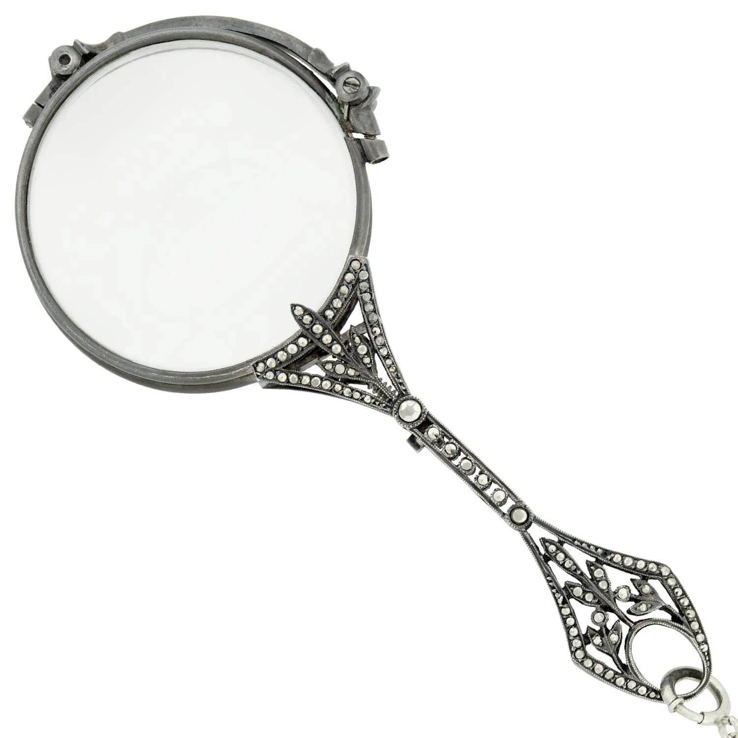 Art Deco Sterling Silver and Marcasite Lorgnette Folding Glasses - Image 9