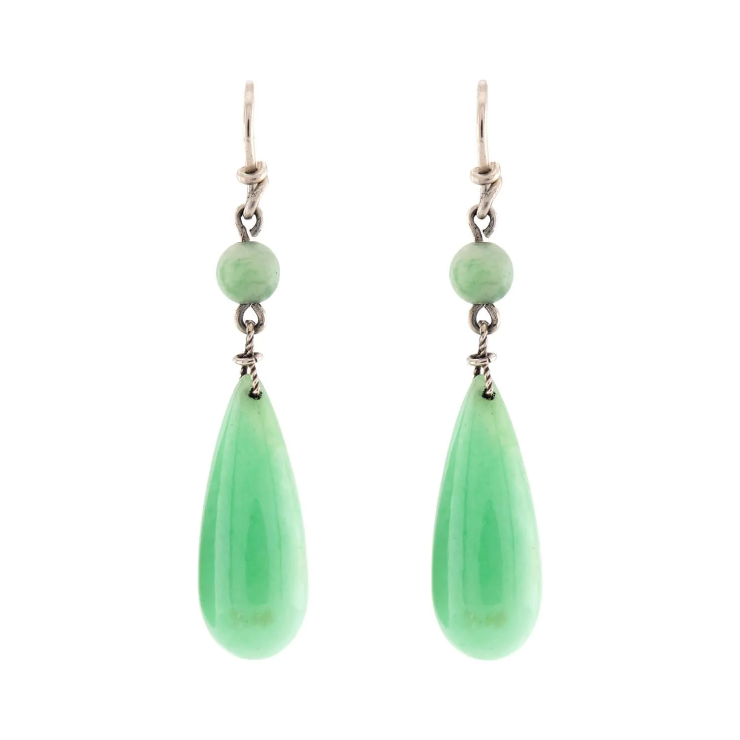 Art Deco Sterling Silver Jade Drop Earrings