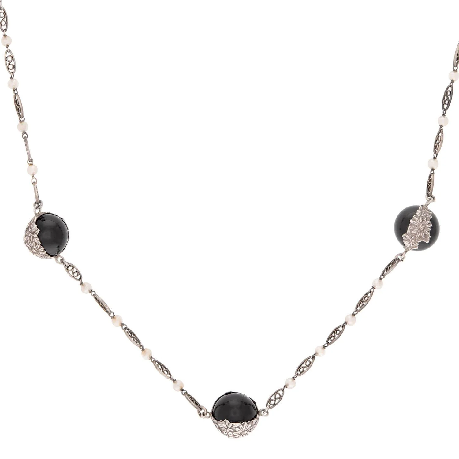 Art Deco Sterling Silver Onyx Pools Of Light Chain Necklace 31" - Image 2