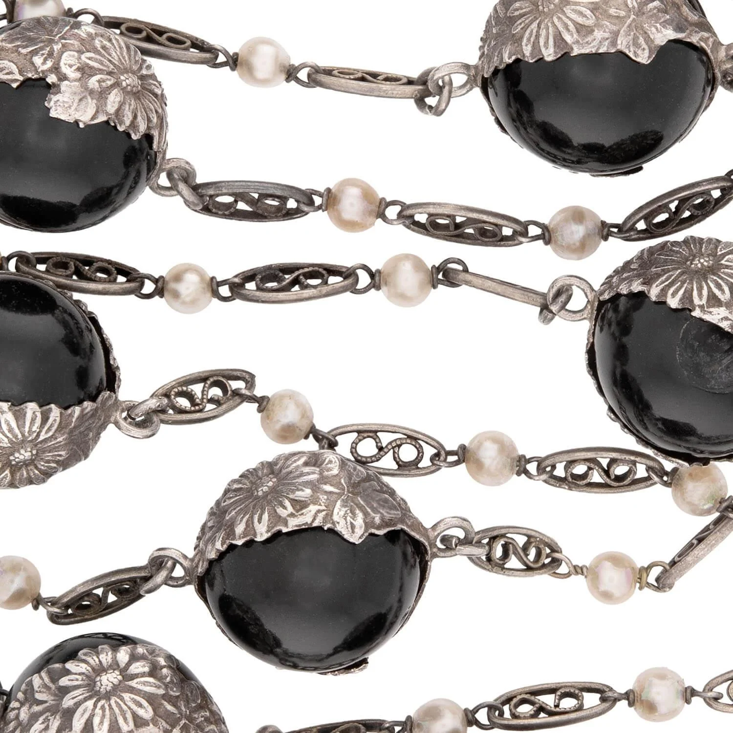 Art Deco Sterling Silver Onyx Pools Of Light Chain Necklace 31" - Image 4