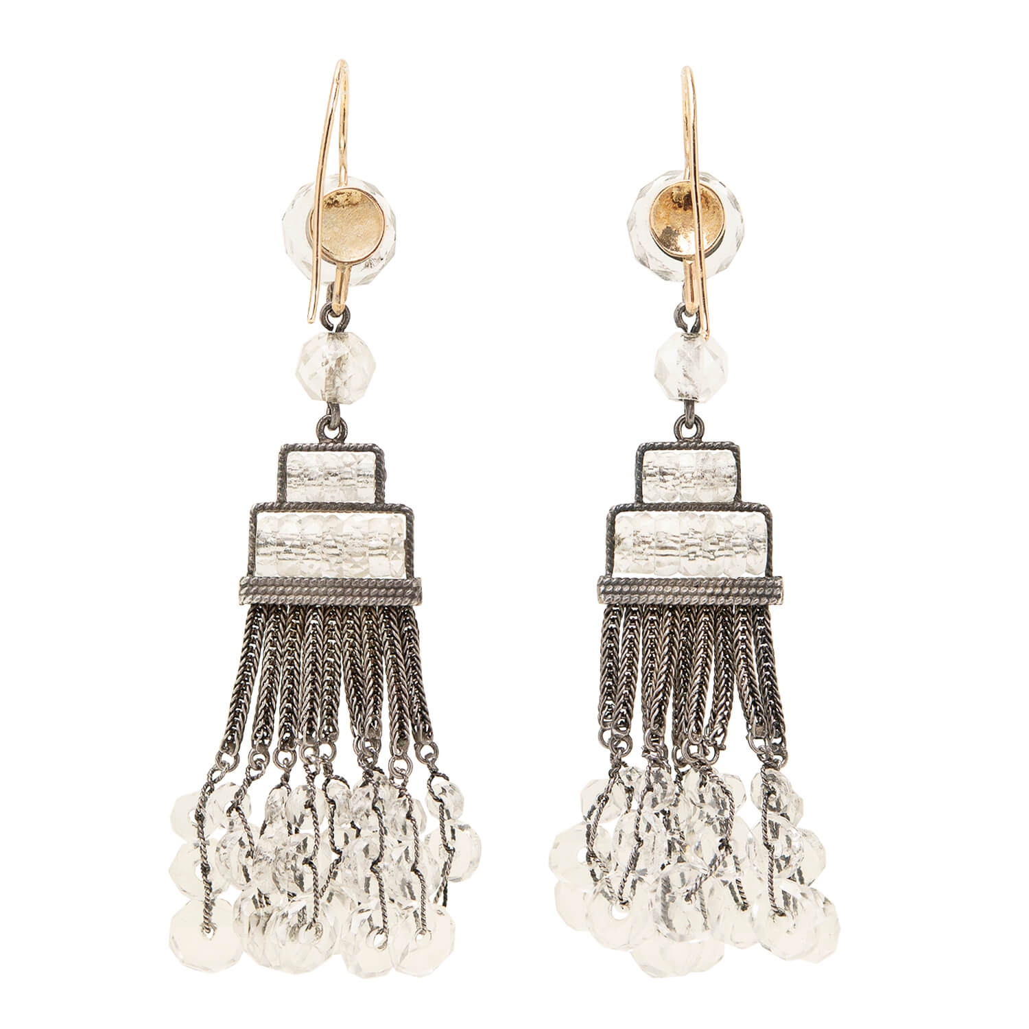Art Deco Sterling Silver Rock Quartz Crystal Chandelier Earrings - Image 3