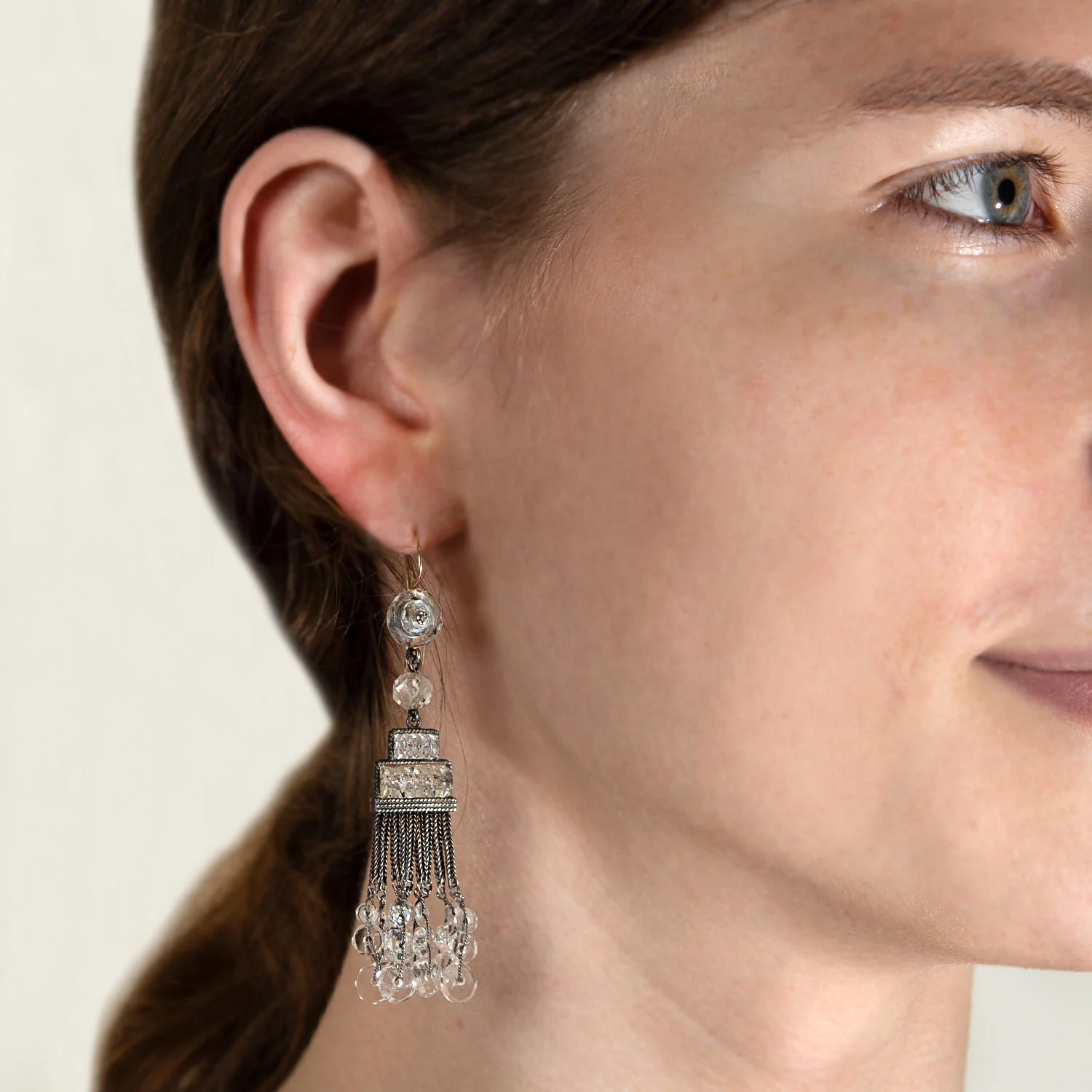 Art Deco Sterling Silver Rock Quartz Crystal Chandelier Earrings - Image 4
