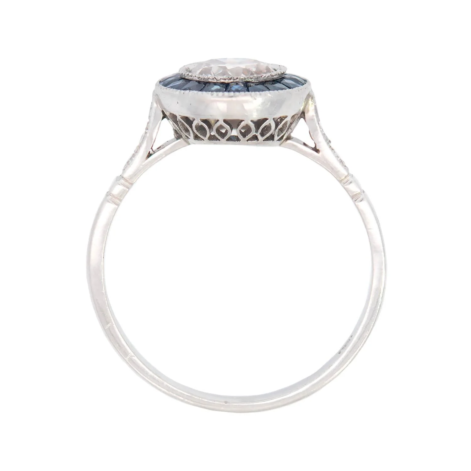 Art Deco Style Platinum Diamond and Sapphire Engagement Ring .80ct - Image 4