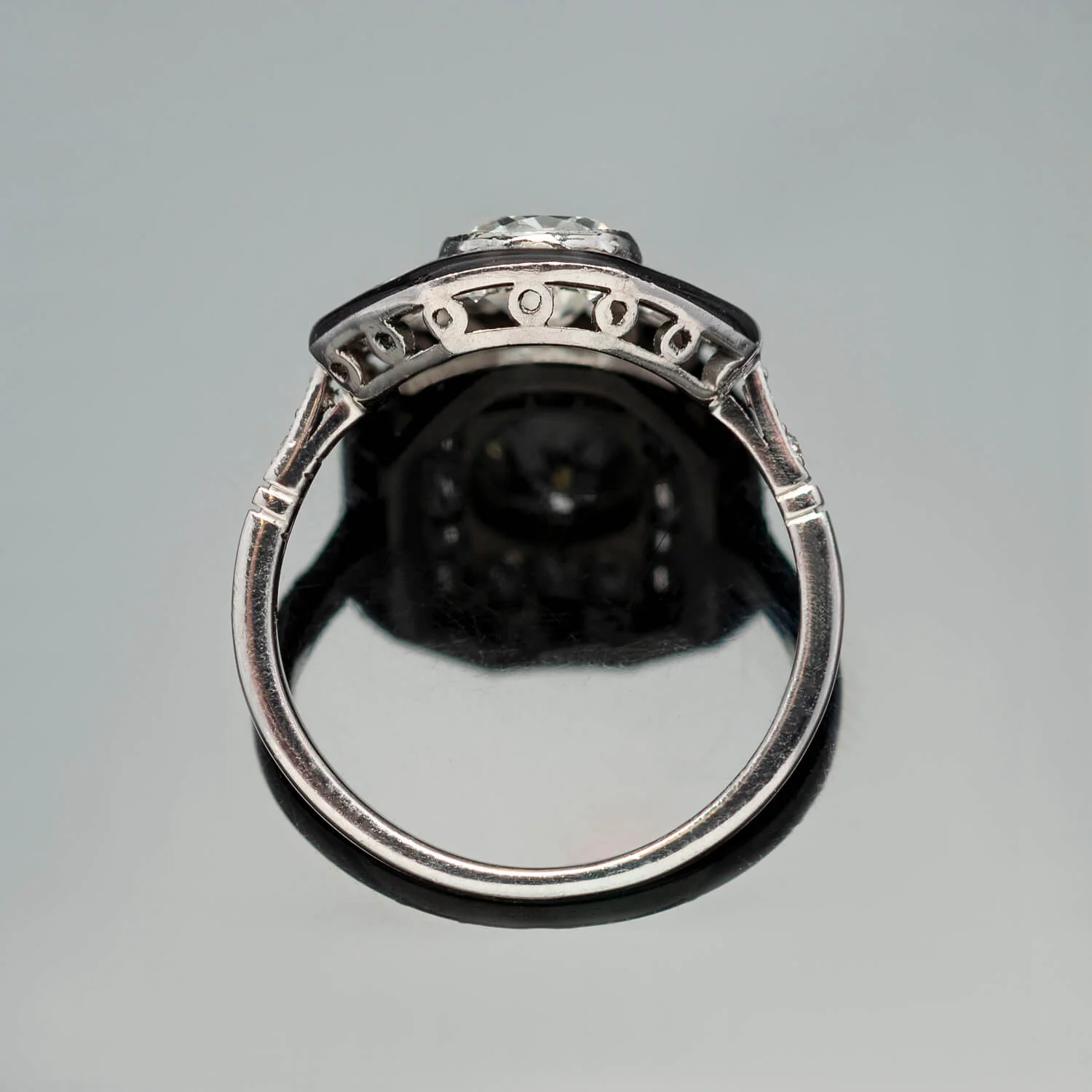 Art Deco Style Platinum, Enamel + Diamond Ring 1ctw Center - Image 3