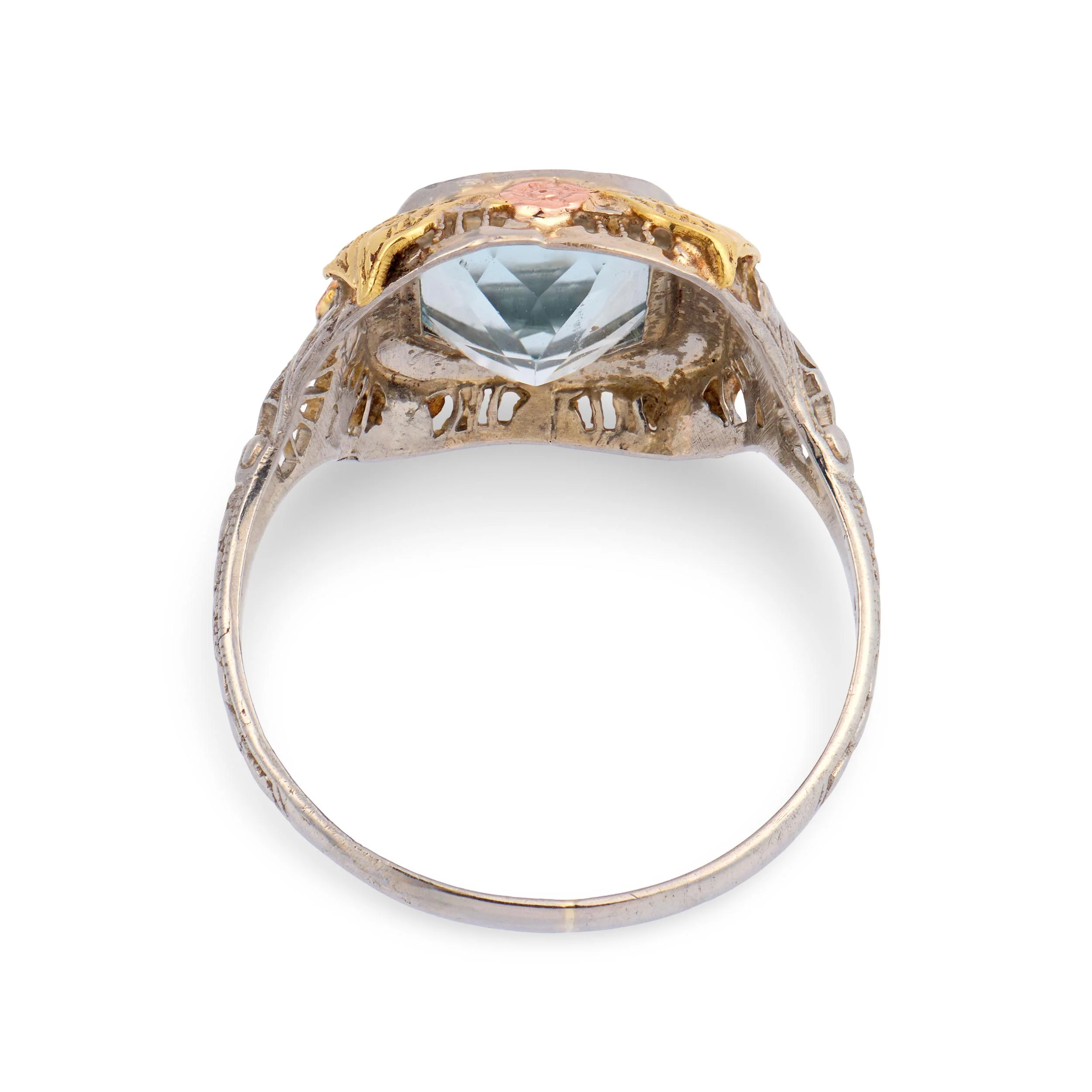 Art Nouveau Mixed Metal 10k 3.50ct Aqua Ring - Image 5