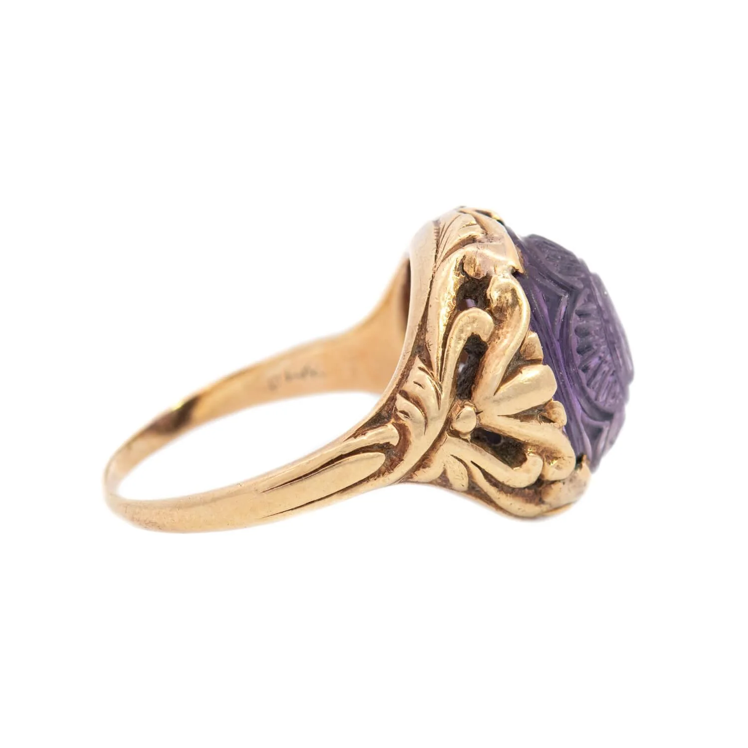 Art Nouveau 14k Amethyst Repousse Ring - Image 3