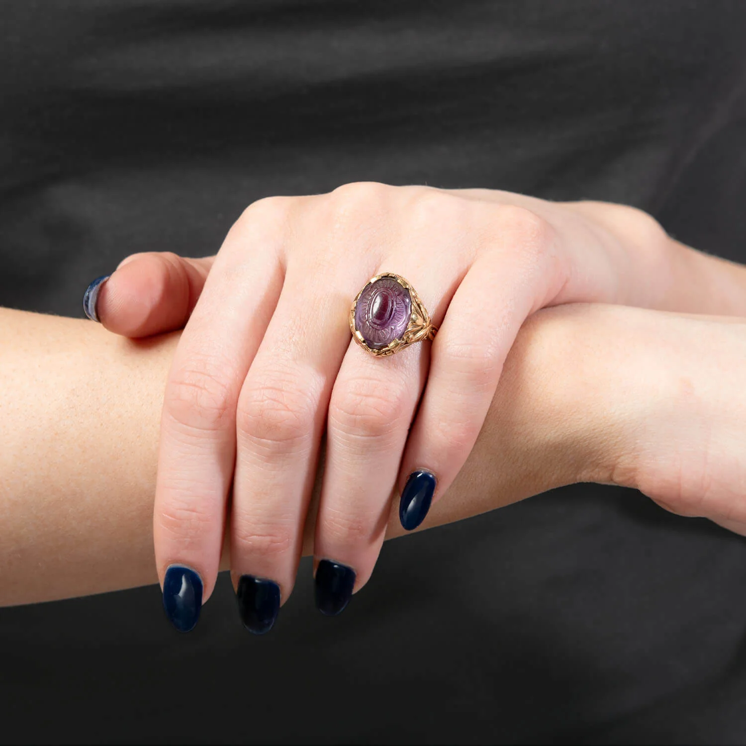 Art Nouveau 14k Amethyst Repousse Ring - Image 7