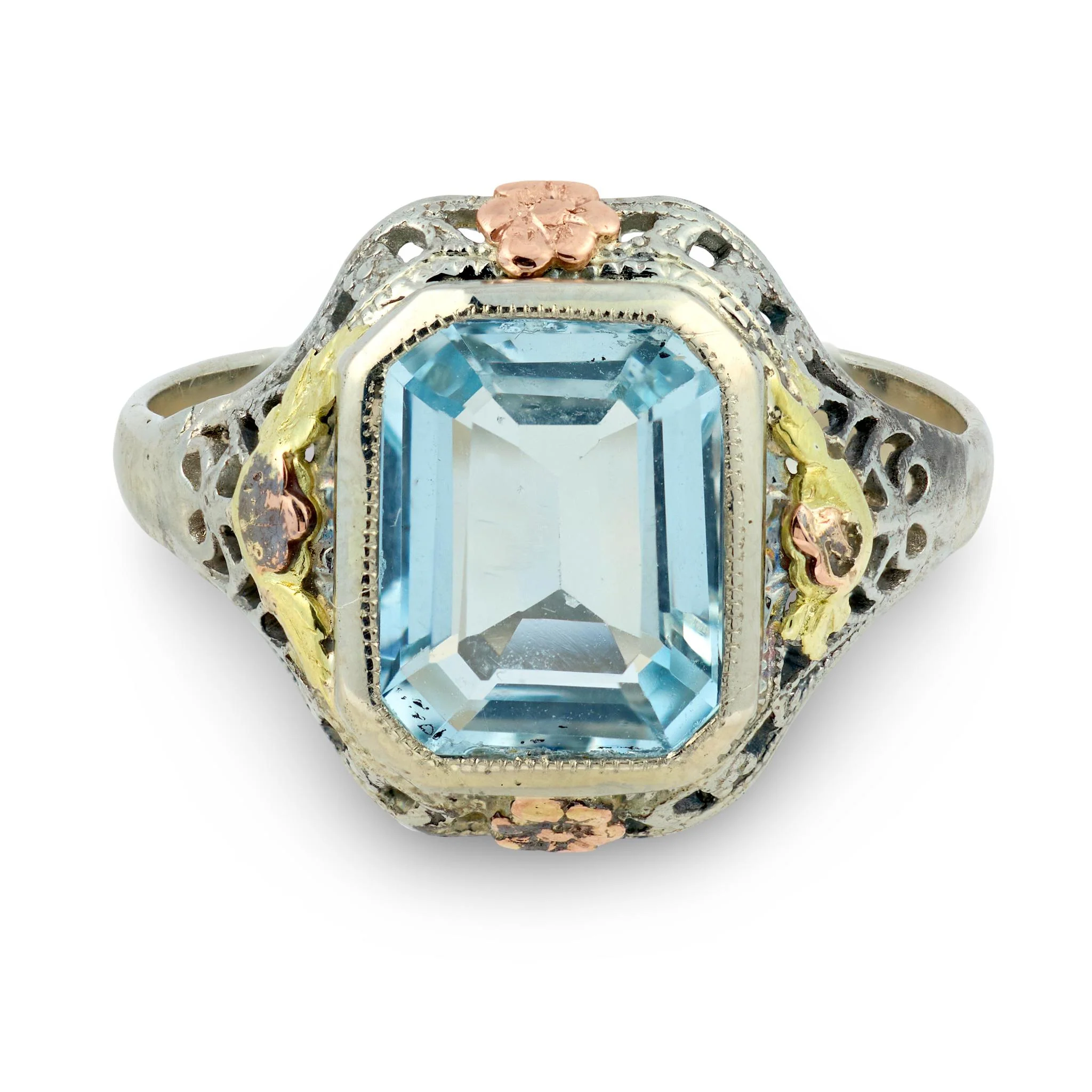 Art Nouveau 14k Aqua Ring - Image 2