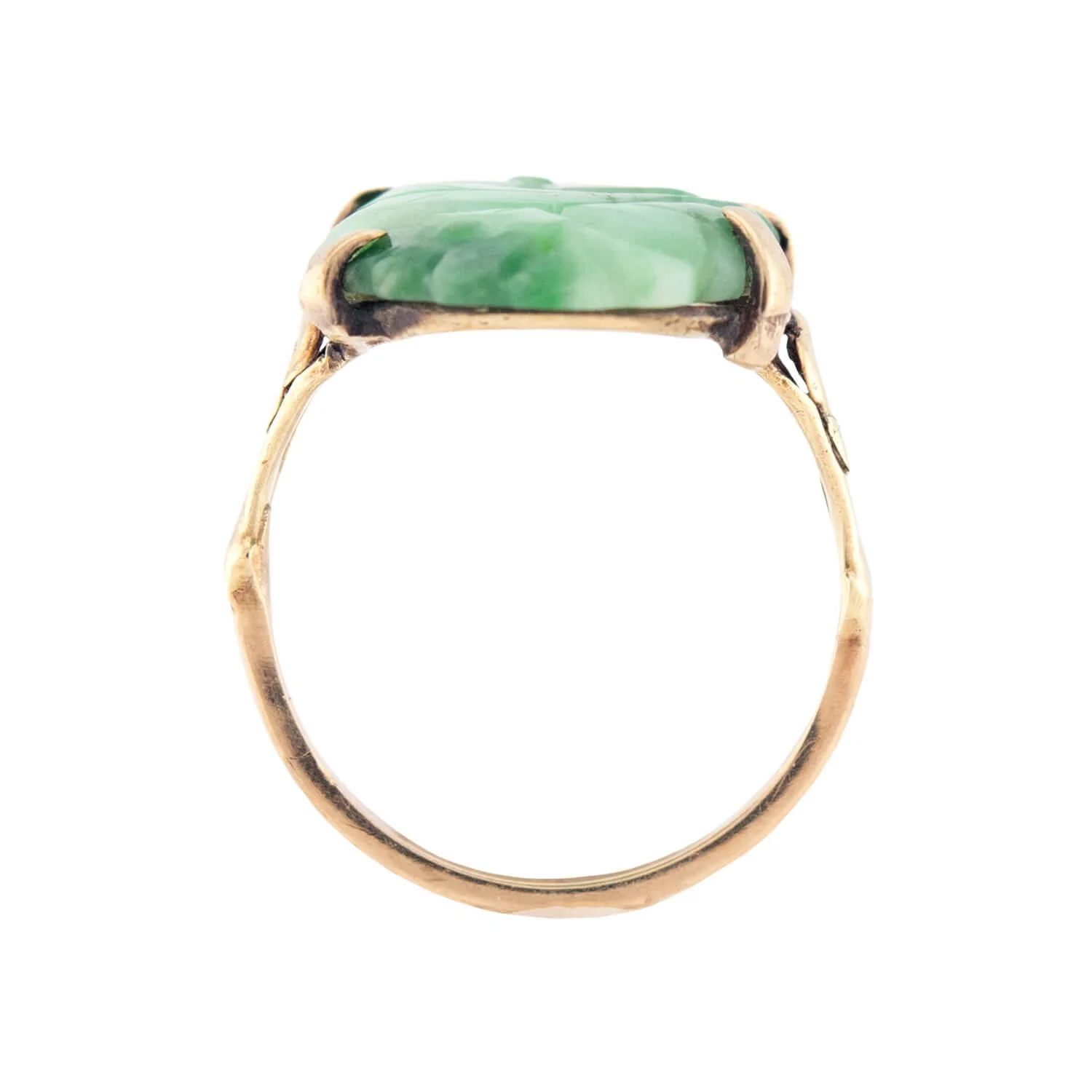 Art Nouveau 14k Carved Jade Ring - Image 4