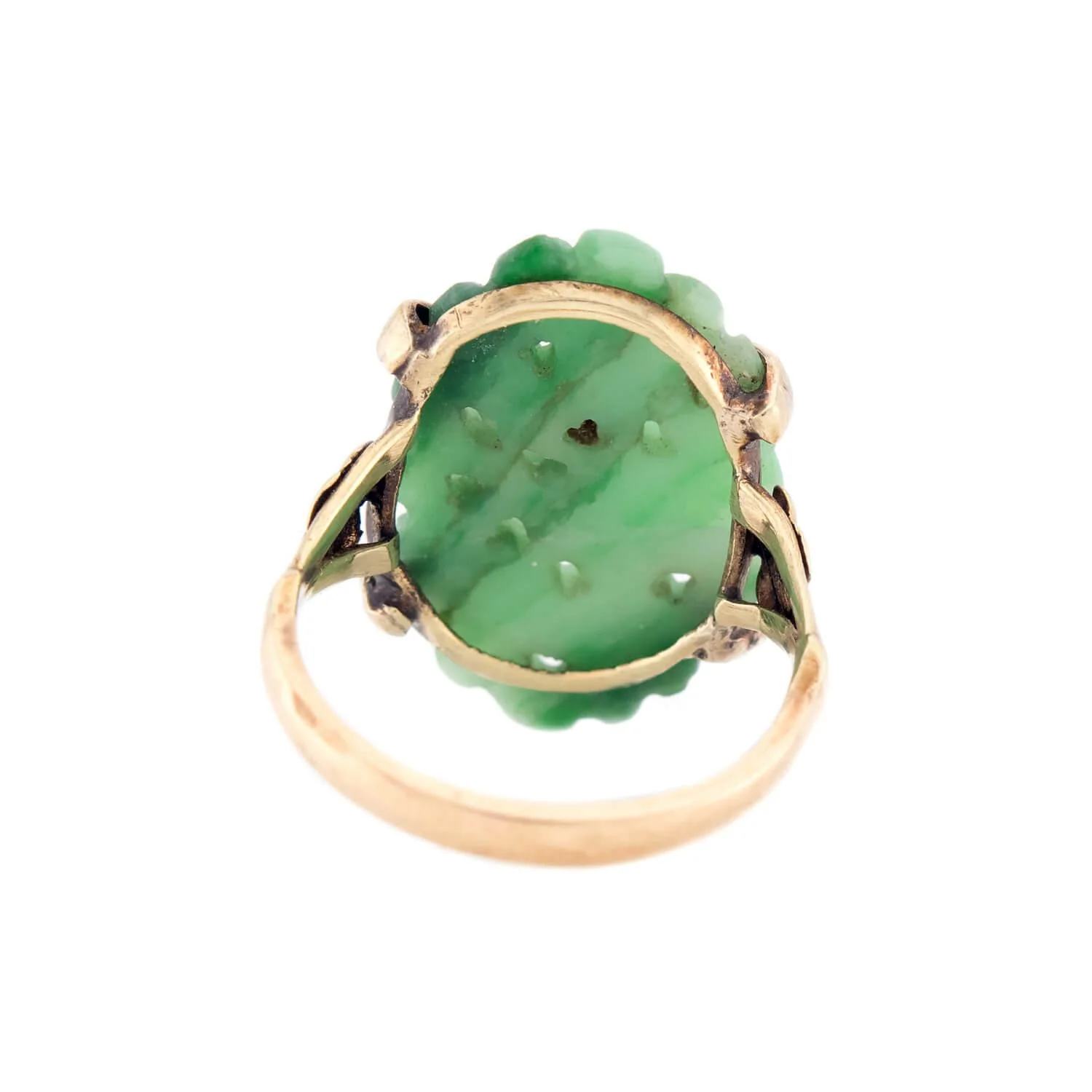 Art Nouveau 14k Carved Jade Ring - Image 5