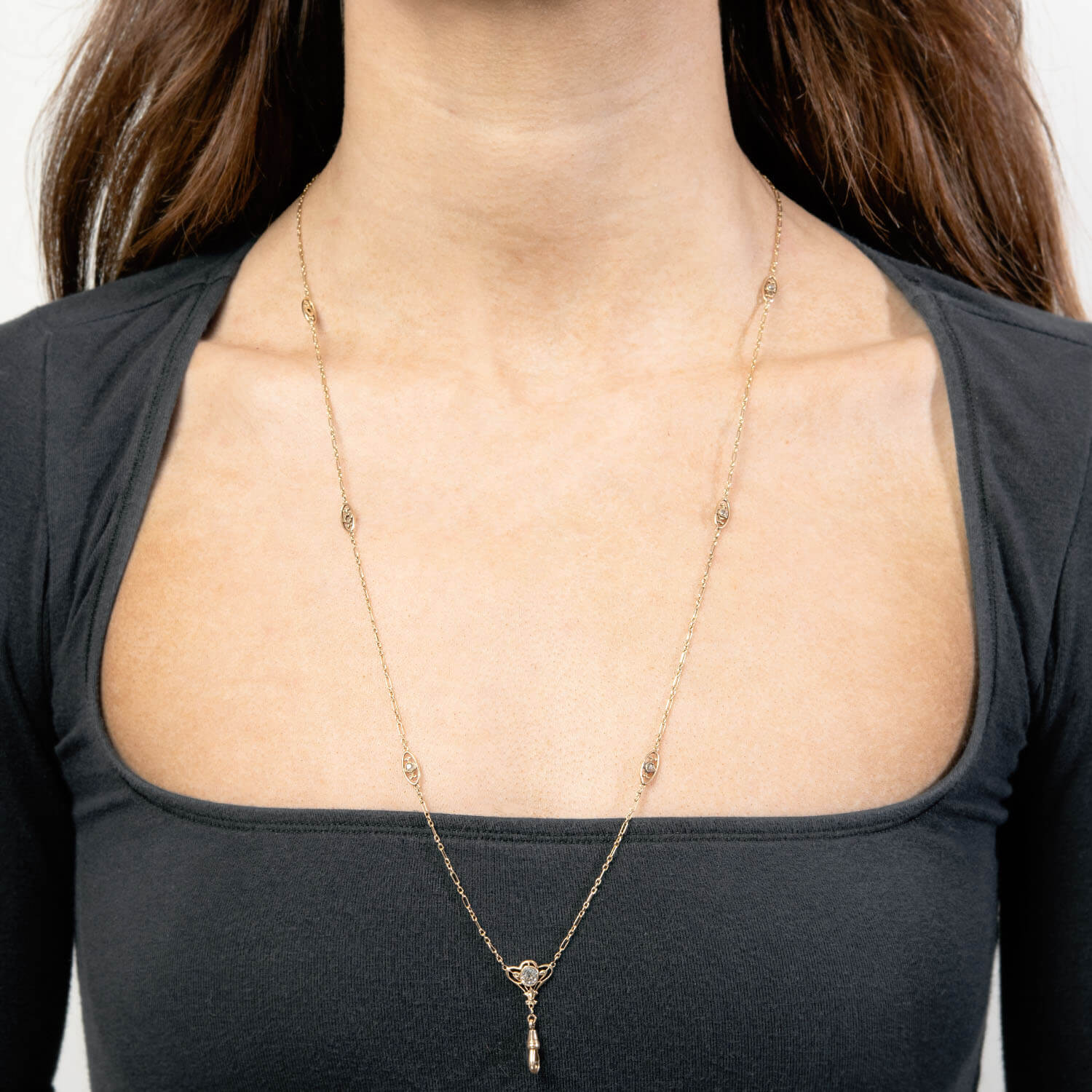 Art Nouveau 14k Diamond Lorgnette Chain - Image 5