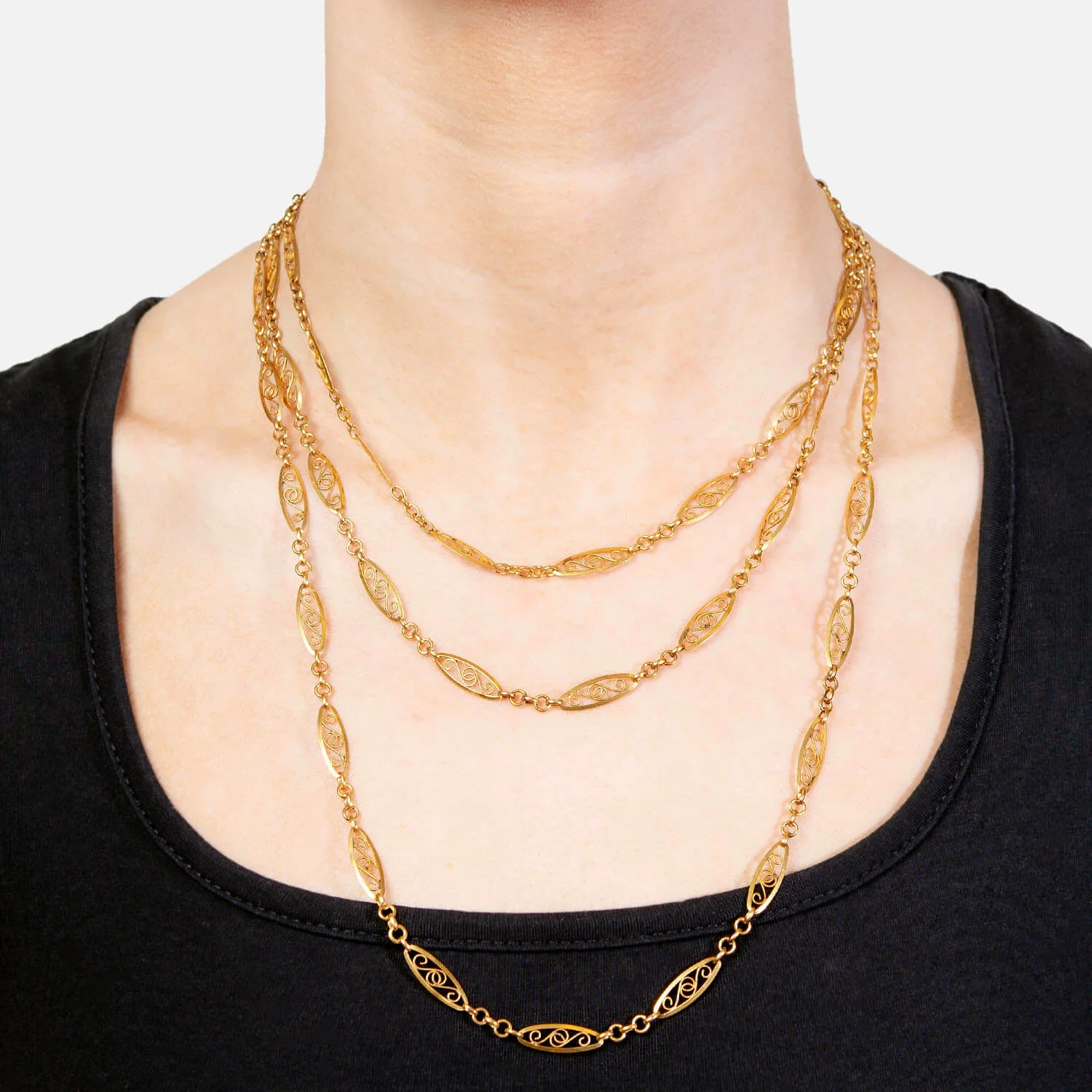 Art Nouveau 18k French Wire Panel Link Necklace - Image 5