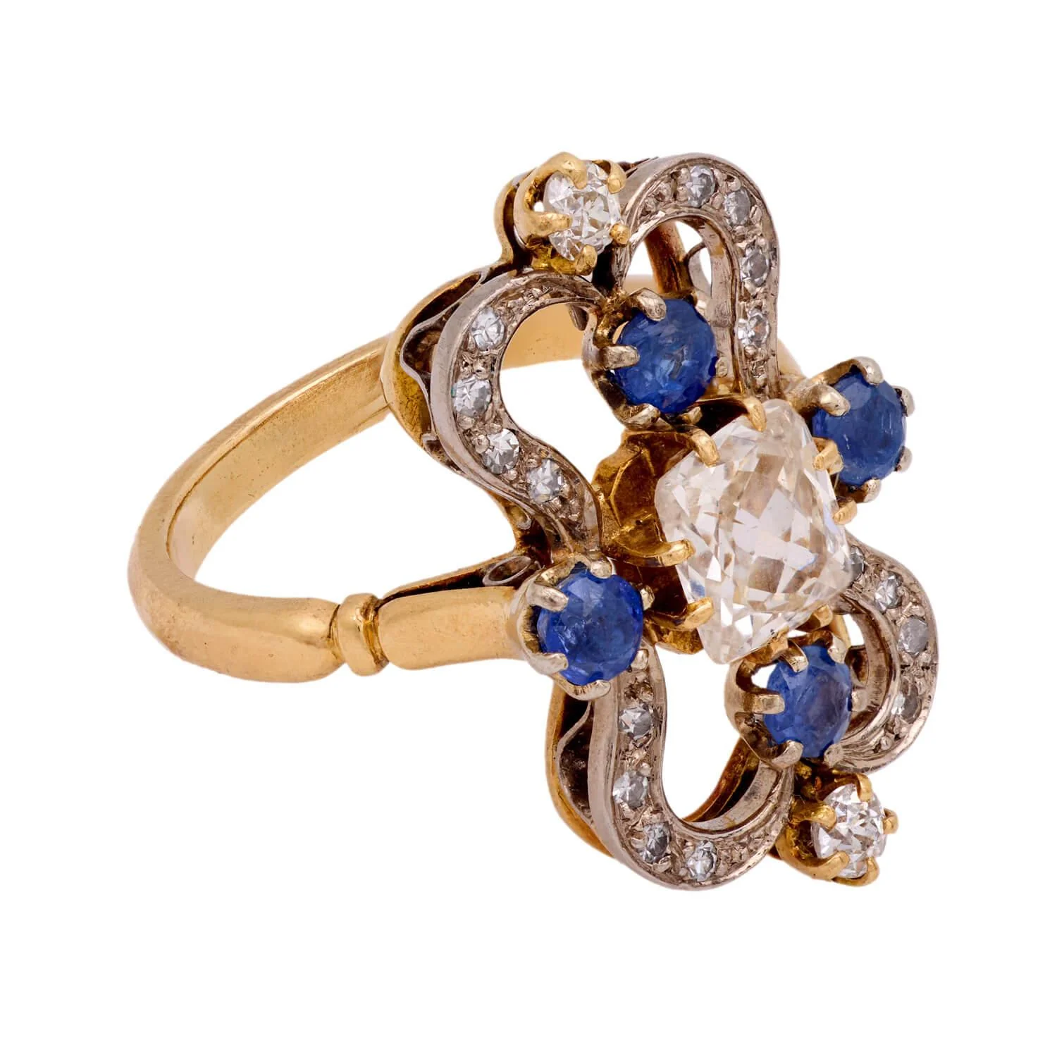 Art Nouveau 18k/Platinum Diamond and Sapphire Ring - Image 2
