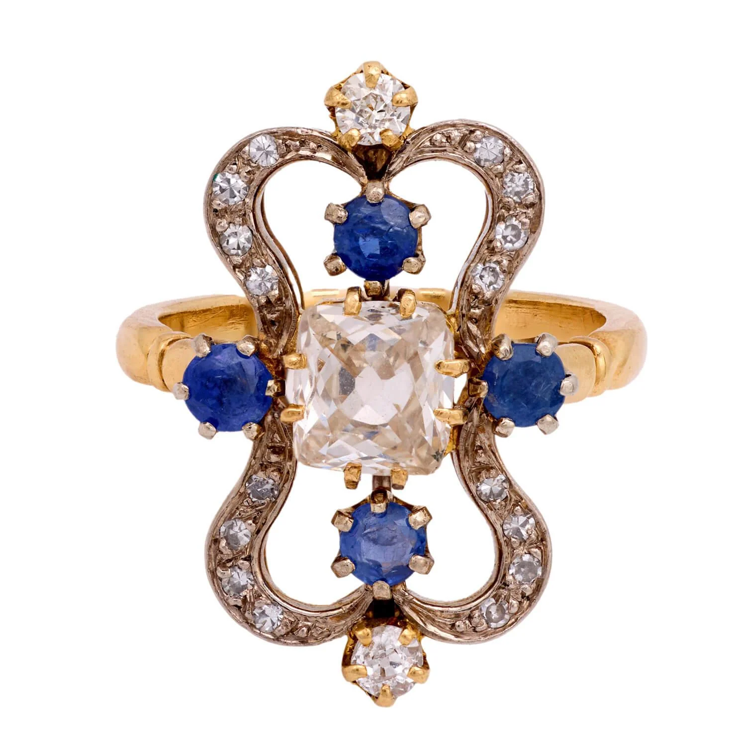 Art Nouveau 18k/Platinum Diamond and Sapphire Ring - Image 3