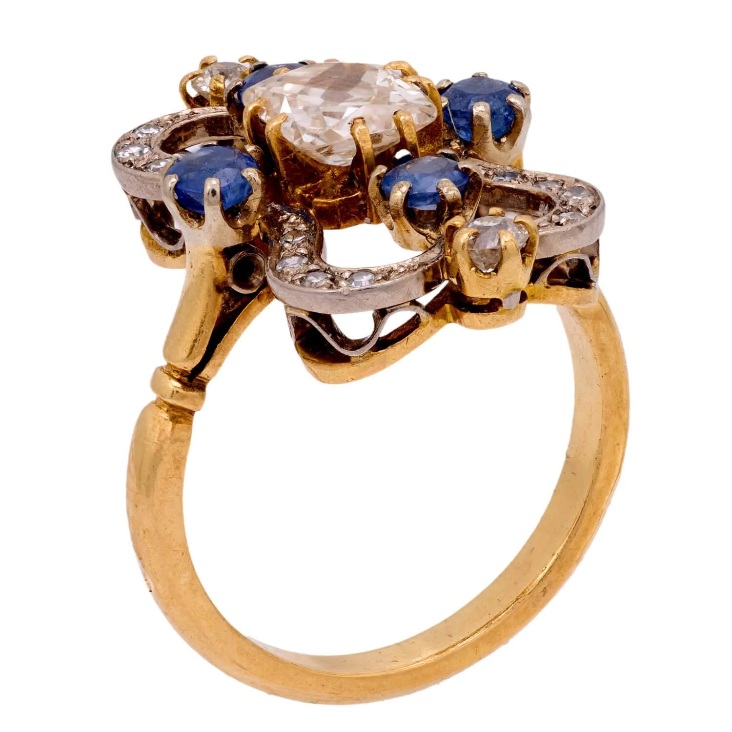 Art Nouveau 18k/Platinum Diamond and Sapphire Ring - Image 4