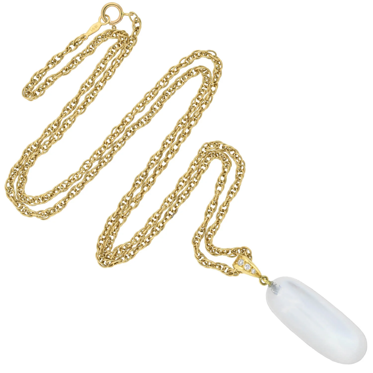 Art Nouveau 18kt Large Moonstone Drop Pendant with Modern Chain Necklace - Image 2