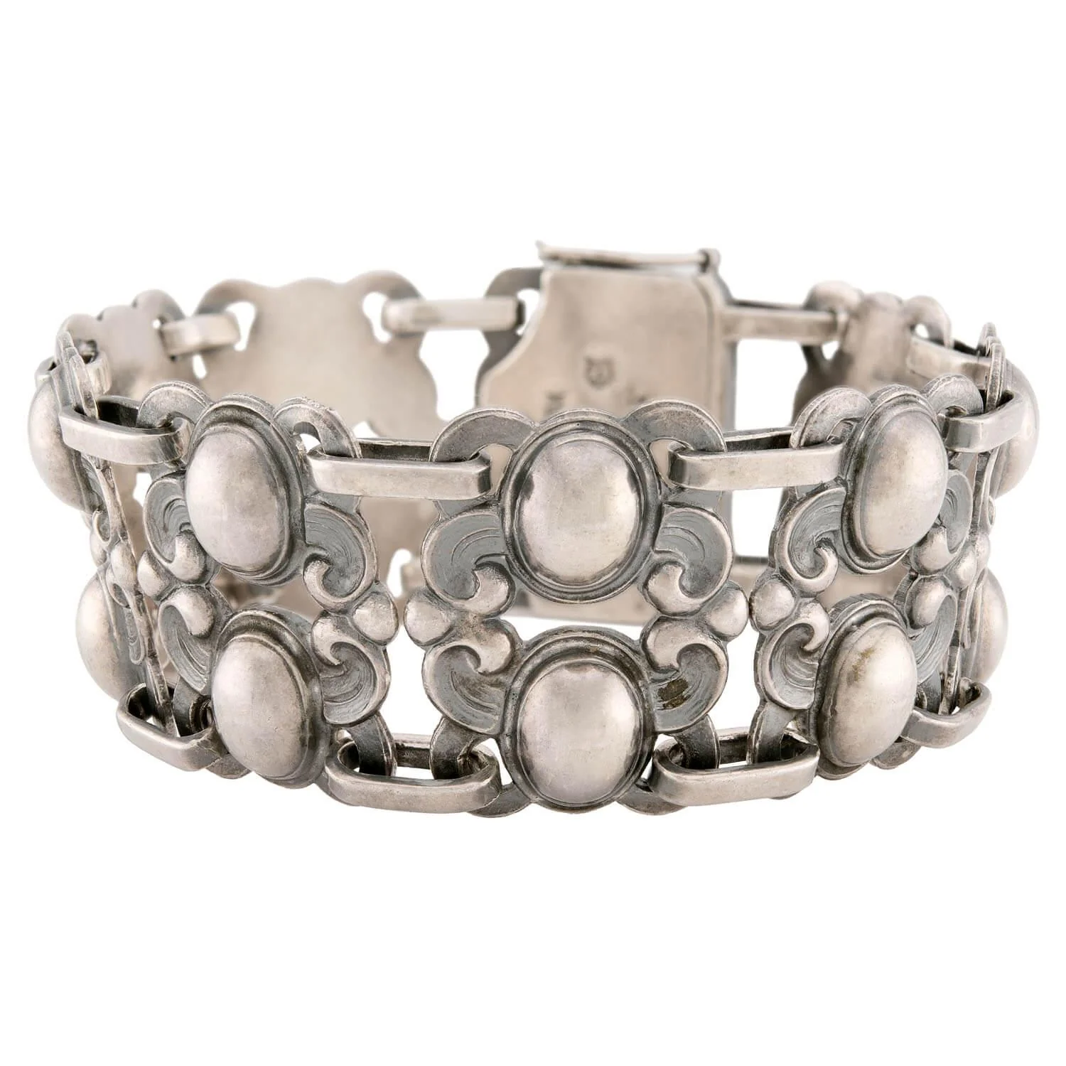 Art Nouveau Danish Sterling Silver Scrolling Motif Link Bracelet
