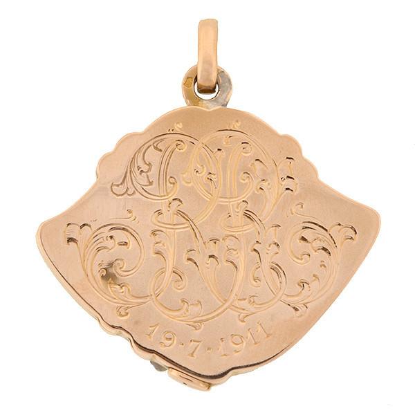 Art Nouveau French 18k Diamond Repousse Slide Locket - Image 2