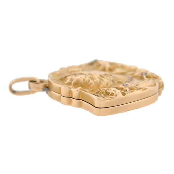 Art Nouveau French 18k Diamond Repousse Slide Locket - Image 5