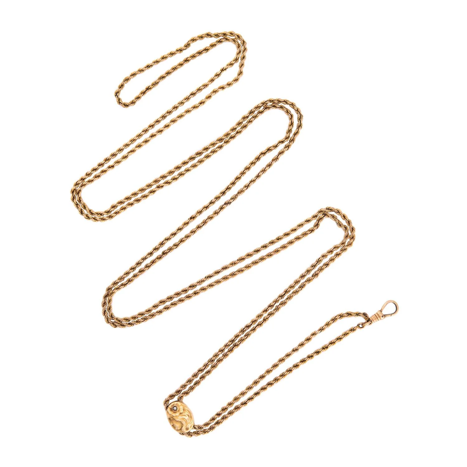 Art Nouveau Gold-Fill/14k Pearl Repoussé Slide Chain Necklace 48"