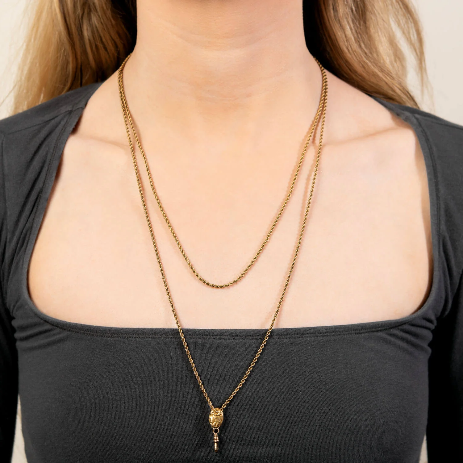 Art Nouveau Gold-Fill/14k Pearl Repoussé Slide Chain Necklace 48" - Image 5