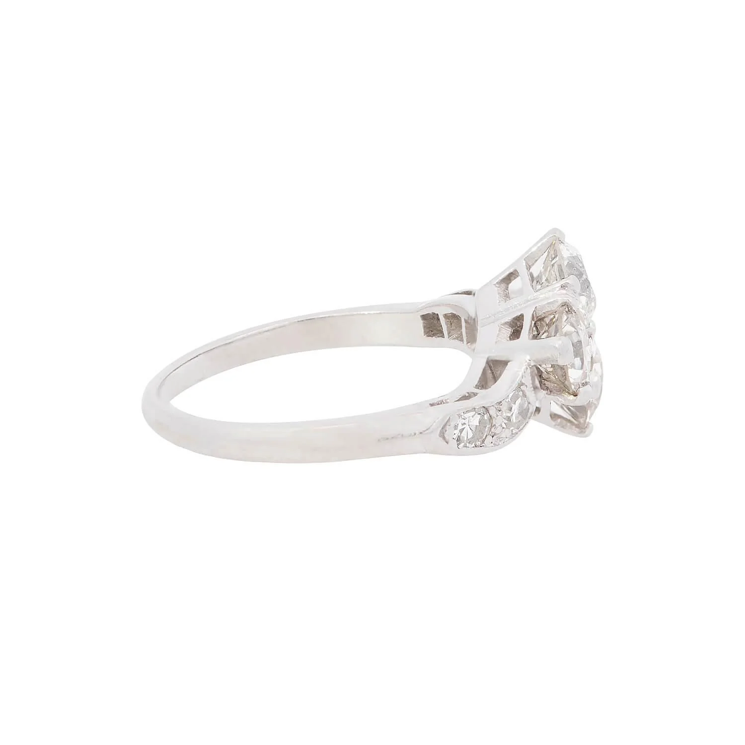 Art Nouveau Platinum Diamond Trefoil Engagement Ring - Image 3