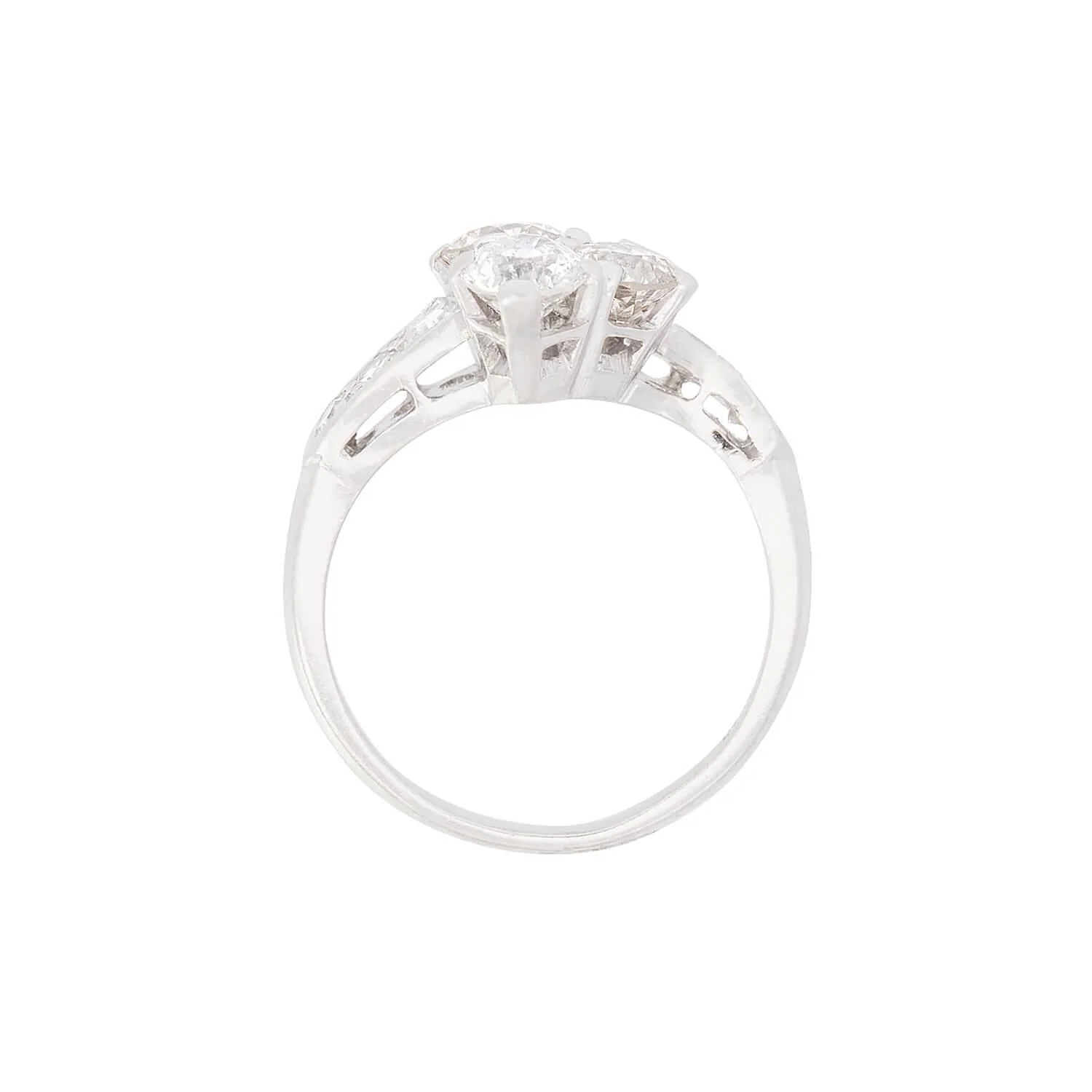 Art Nouveau Platinum Diamond Trefoil Engagement Ring - Image 4