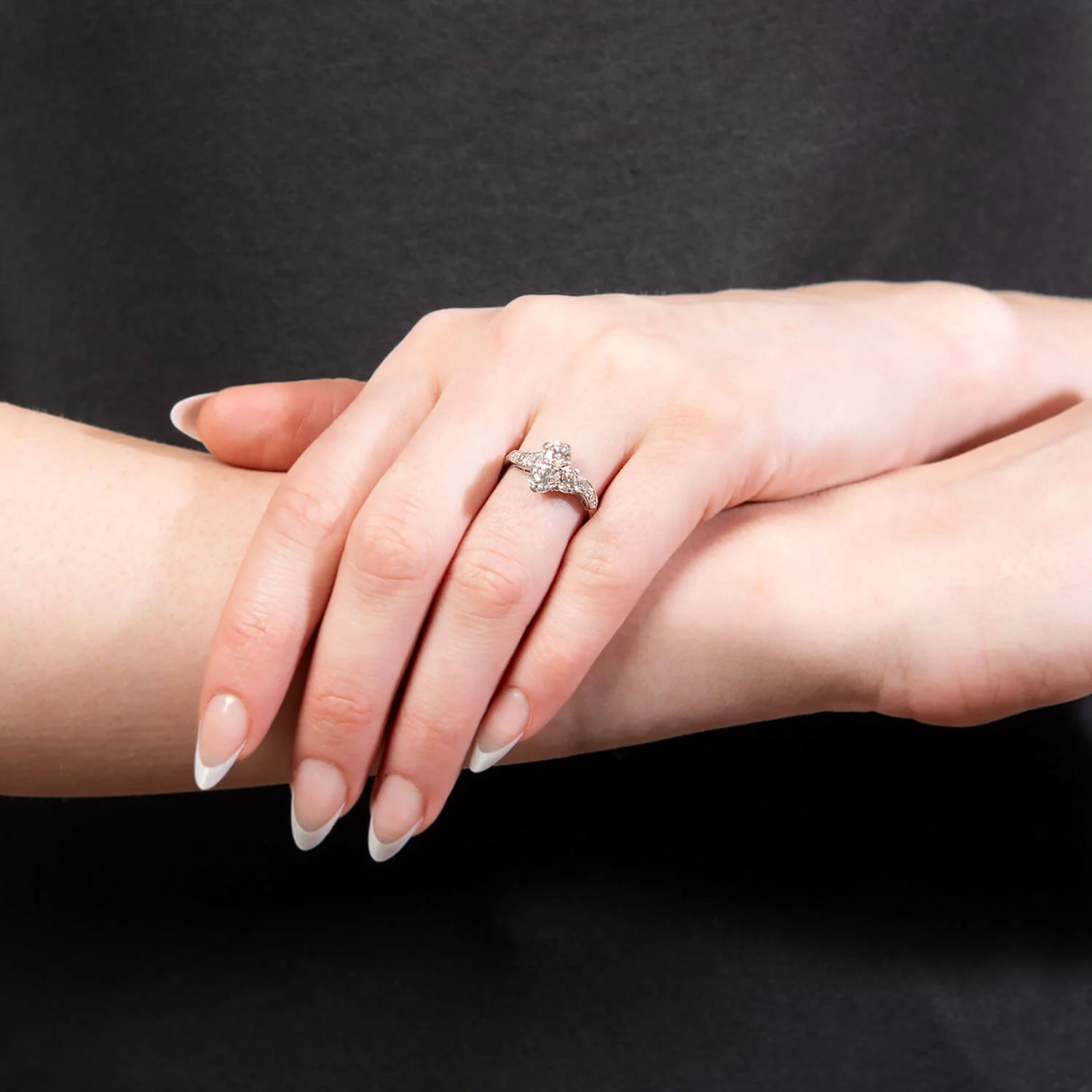 Art Nouveau Platinum Diamond Trefoil Engagement Ring - Image 7