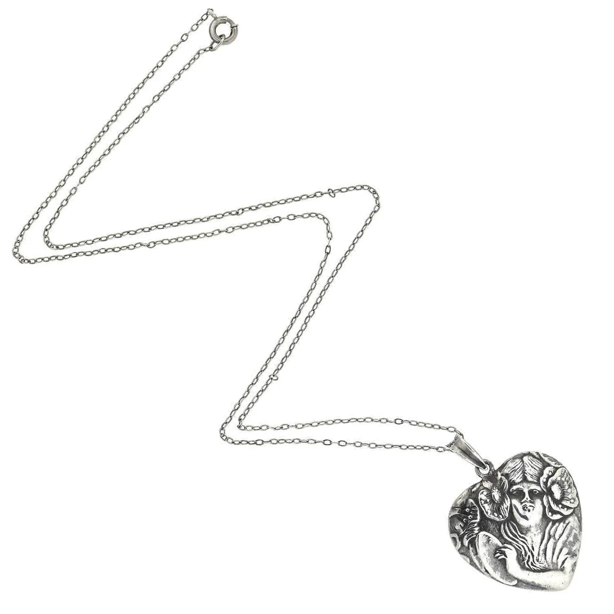 Art Nouveau Sterling Repousse Heart-Shaped Pendant Necklace - Image 2