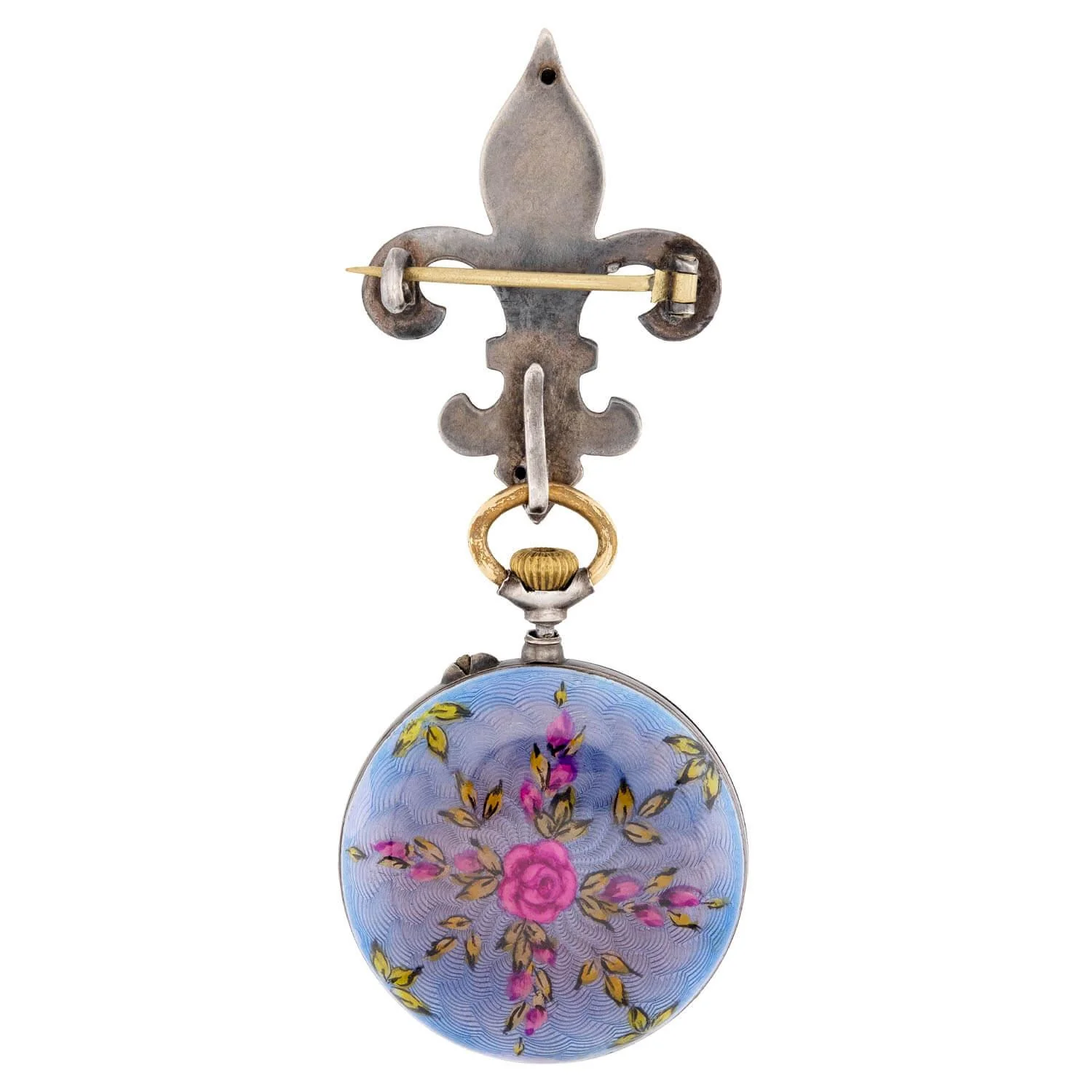 Art Nouveau Sterling Silver/Gold Guilloche Watch Pin/Pendant - Image 3