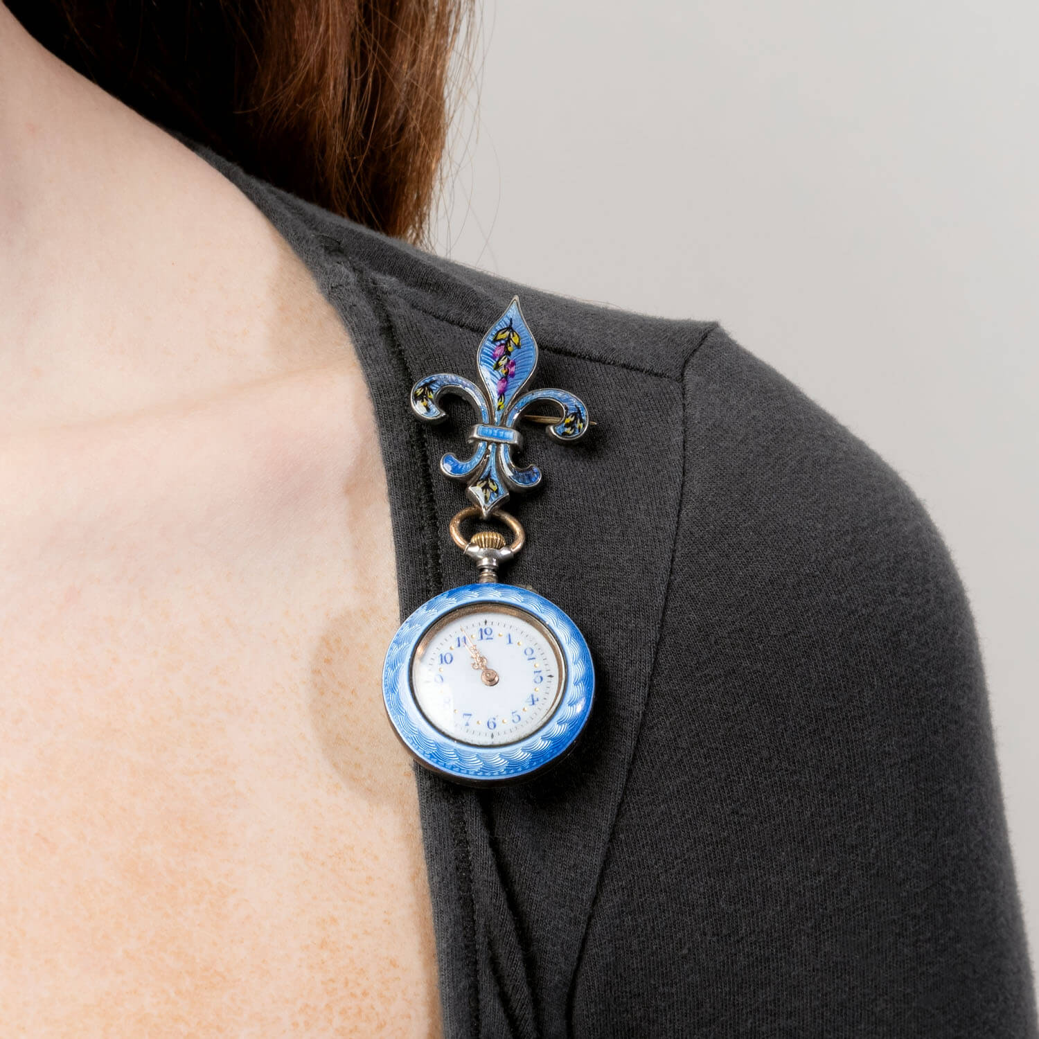 Art Nouveau Sterling Silver/Gold Guilloche Watch Pin/Pendant - Image 4