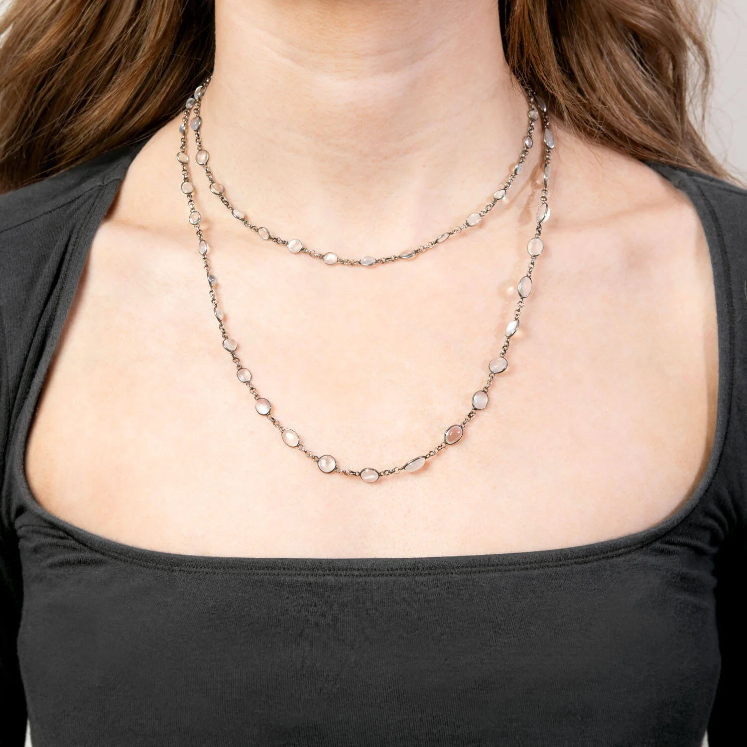 Art Nouveau Sterling Silver Moonstone Link Necklace 36" - Image 4