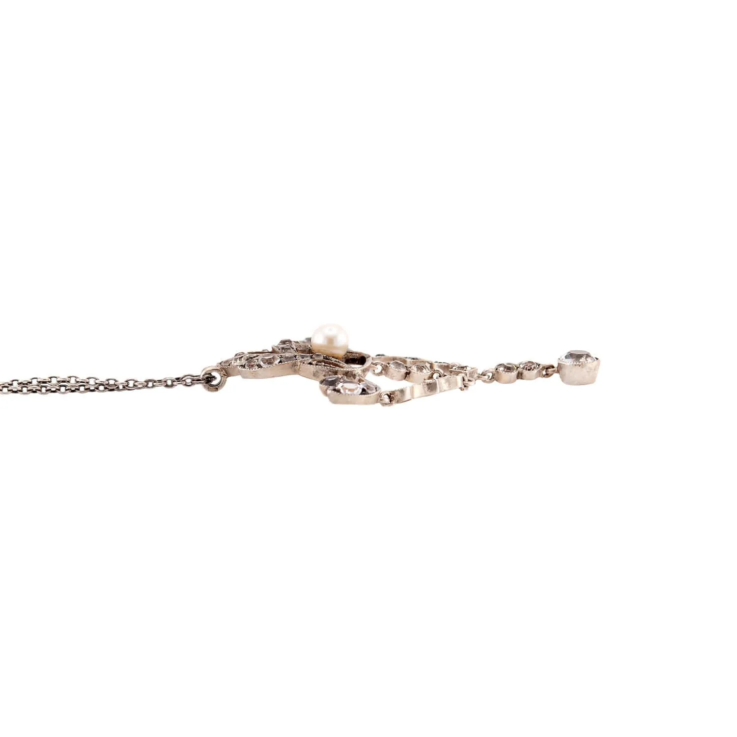 Art Nouveau Sterling Silver Paste and Pearl Lavalier Necklace - Image 3