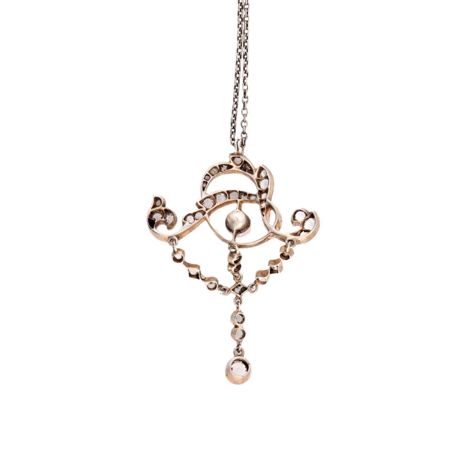Art Nouveau Sterling Silver Paste and Pearl Lavalier Necklace - Image 4