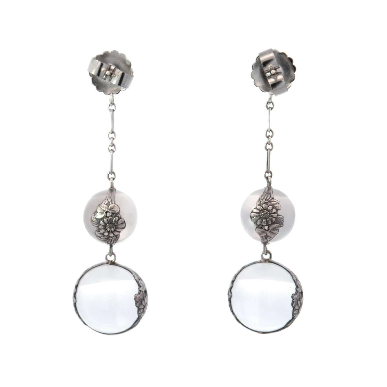 Art Nouveau Sterling Silver Rock Quartz Crystal Pools Of Light Earrings - Image 3