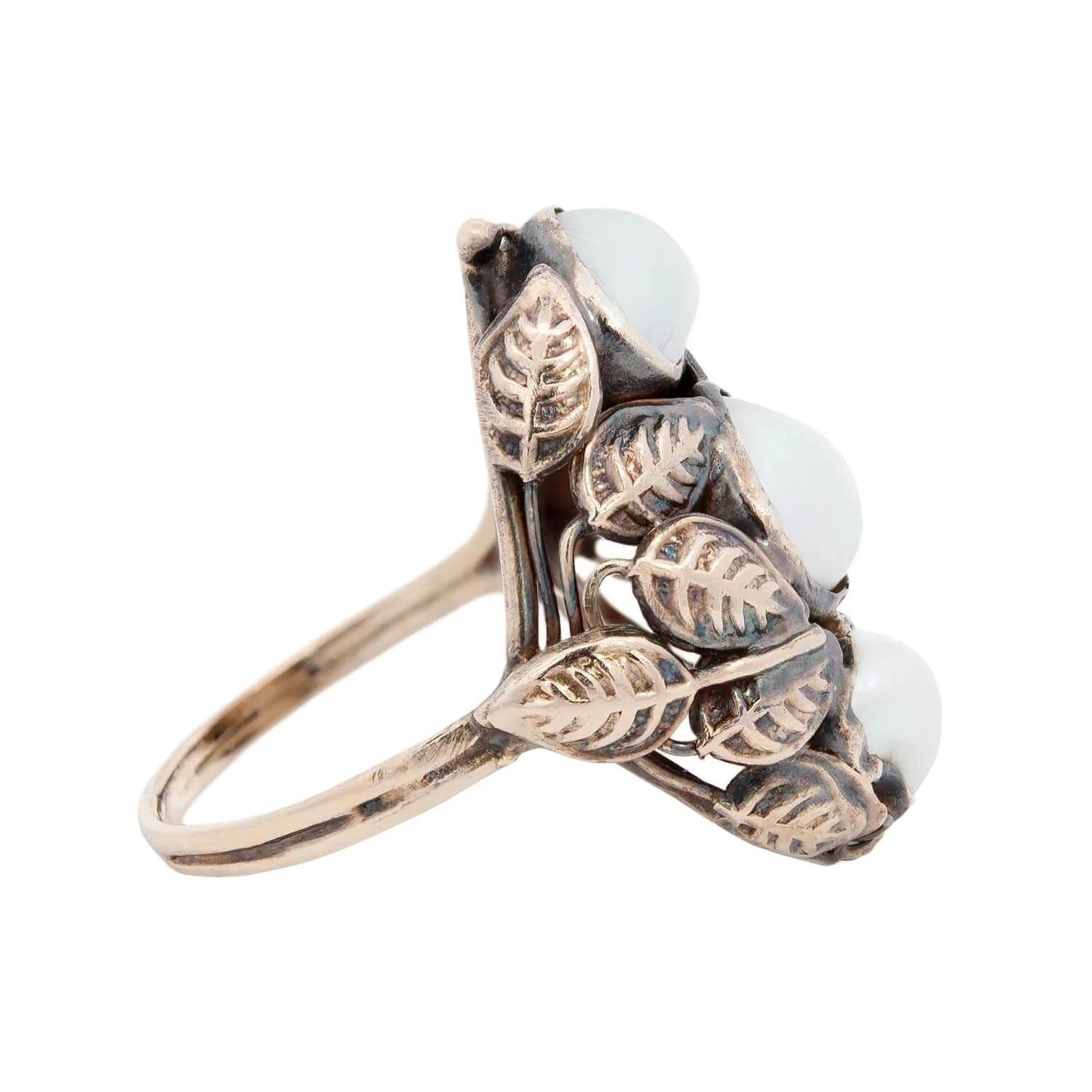 Arts and Crafts 10k Mississippi River Pearl Leaf Etching Cocktail Ring - Image 2