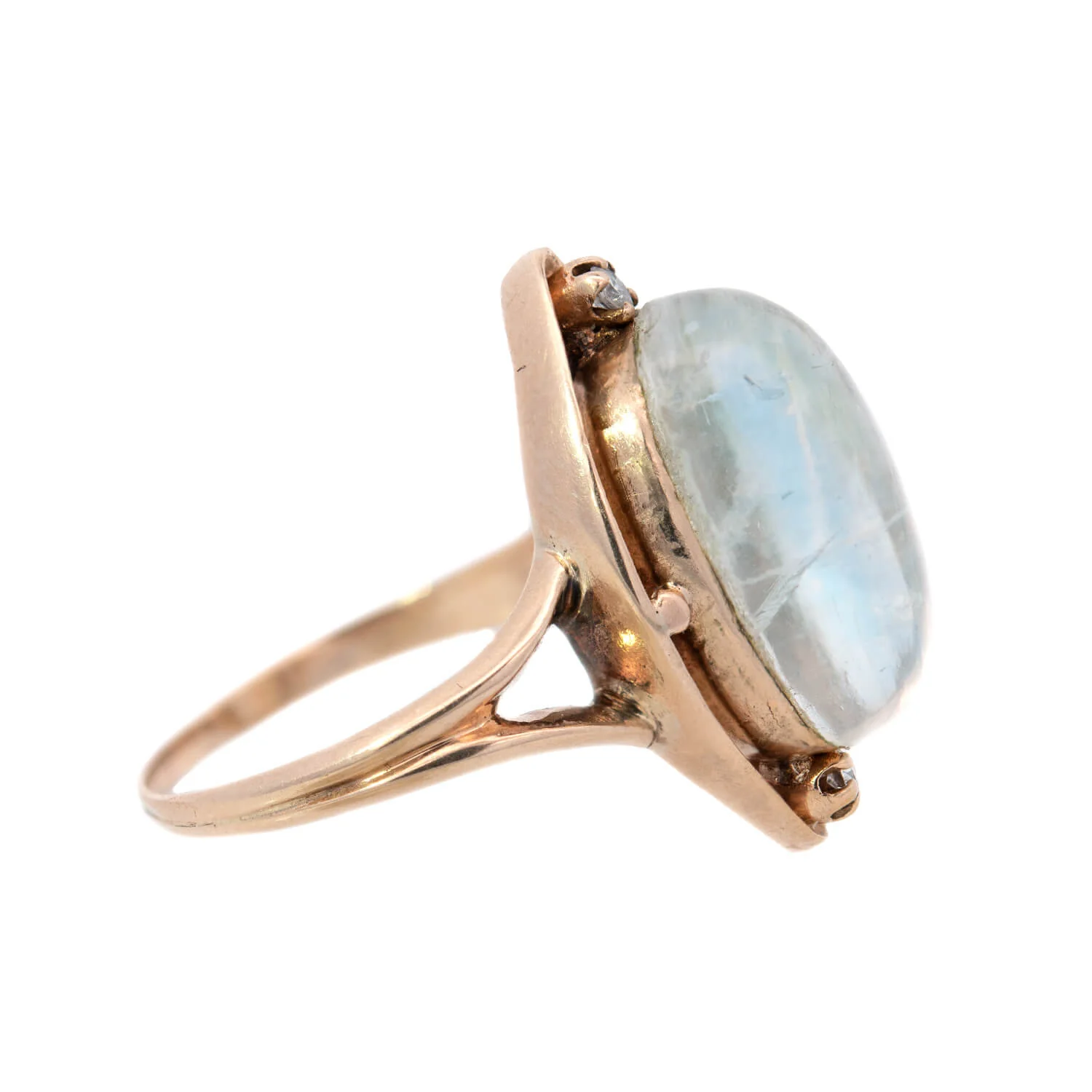 Arts & Crafts 12k Rose Gold Moonstone + Diamond Ring - Image 2