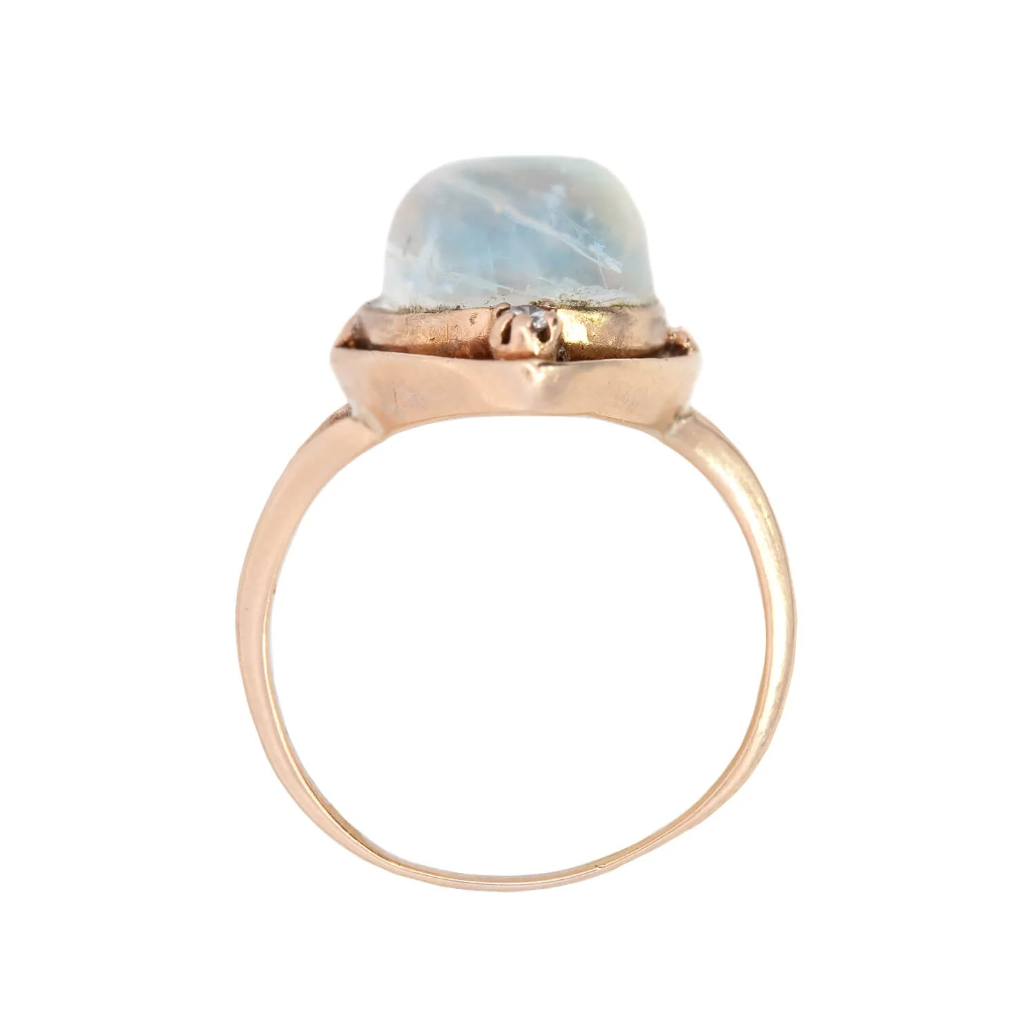 Arts & Crafts 12k Rose Gold Moonstone + Diamond Ring - Image 3