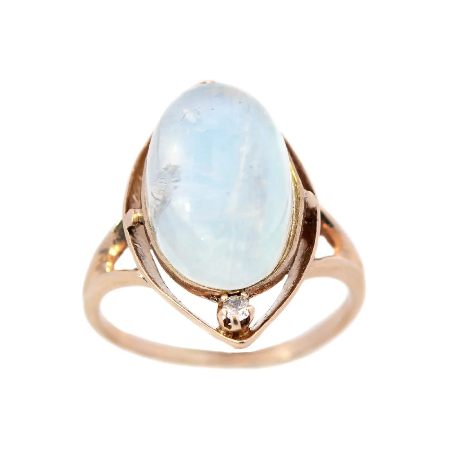 Arts & Crafts 12k Rose Gold Moonstone + Diamond Ring - Image 4