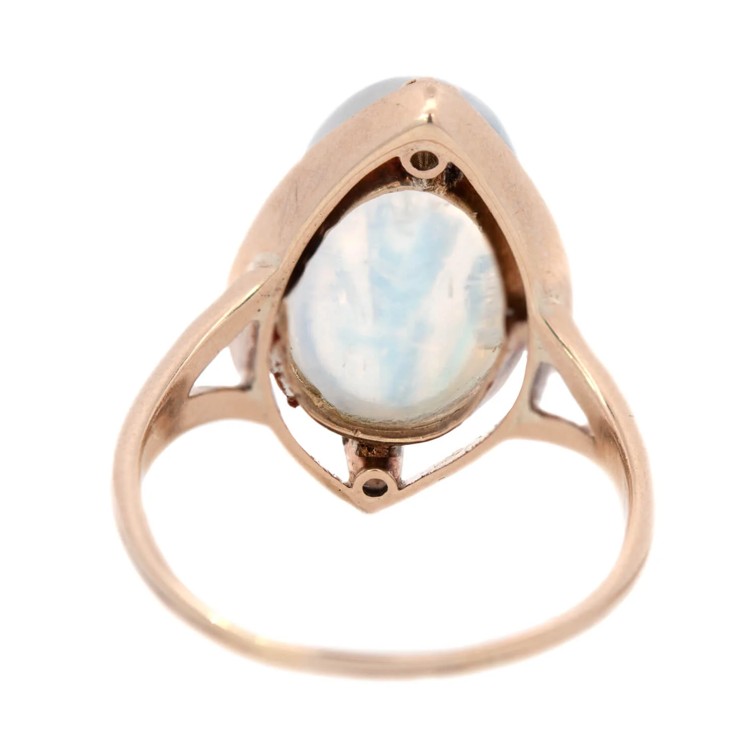 Arts & Crafts 12k Rose Gold Moonstone + Diamond Ring - Image 5