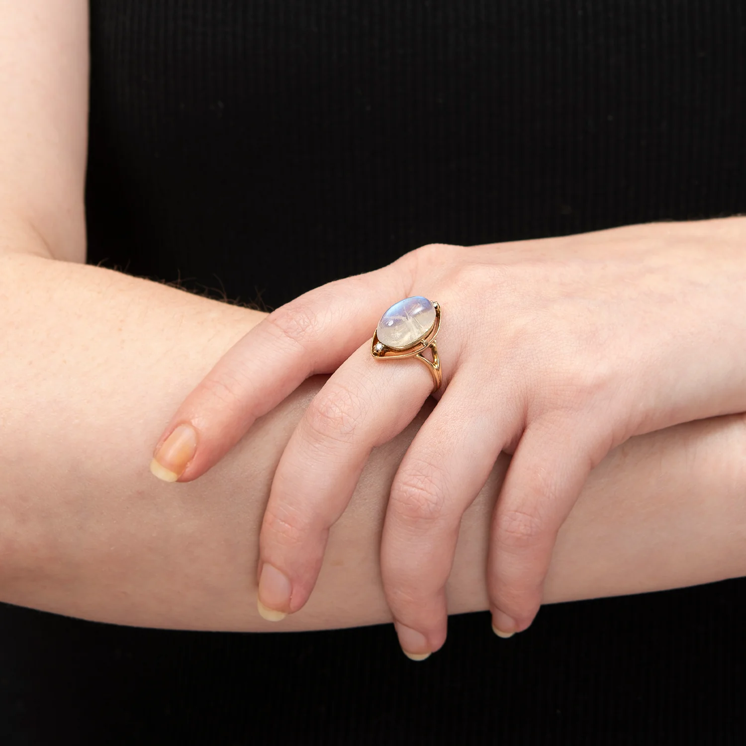 Arts & Crafts 12k Rose Gold Moonstone + Diamond Ring - Image 6